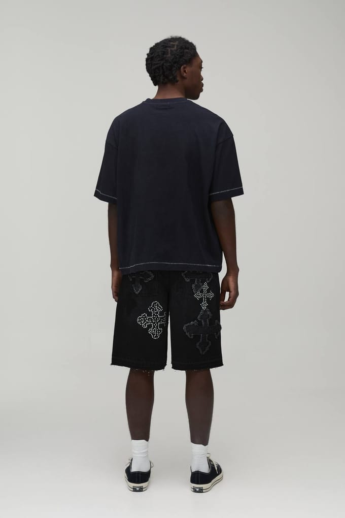 Denim Jorts Met Stras Kruis Applicatie | Black | Size 38