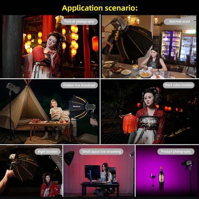NiceFoto AR-600C Draagbaar RGB Videolicht 50W Fotografie LED Vullicht 2700K-6500K COB Studio zilver