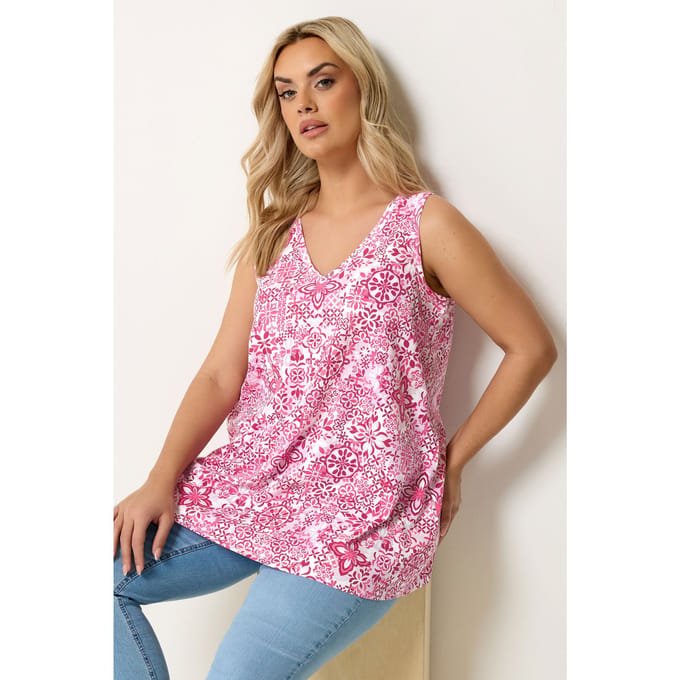 Yours Roze Tanktop Met Tegelprint Size 42