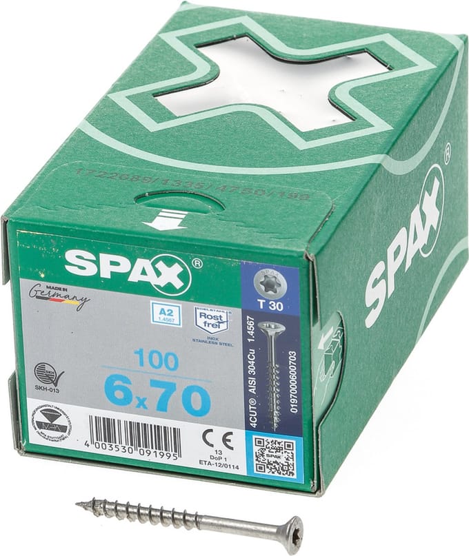 Spax Spaanplaatschroef RVS Torx 6.0 x 70 - 100 stuks