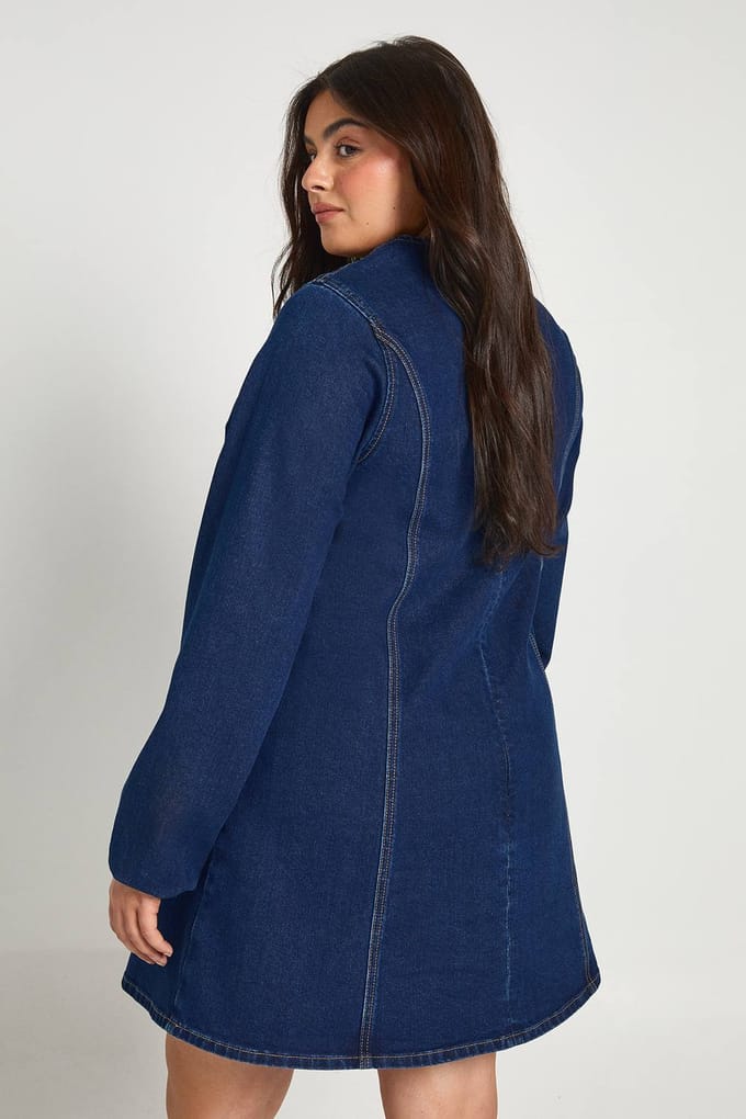 boohoo Dames Plus Denim Shift Jurk | Donker Indigo | Maat: 44