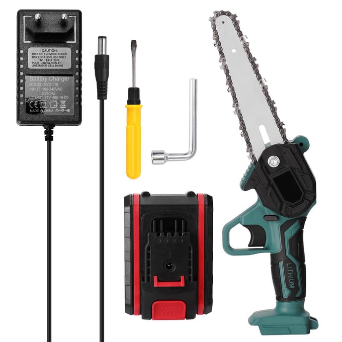 21V draagbare mini elektrische snoeizaag oplaadbare kleine houtklover kettingzaag met één hand EU Plug