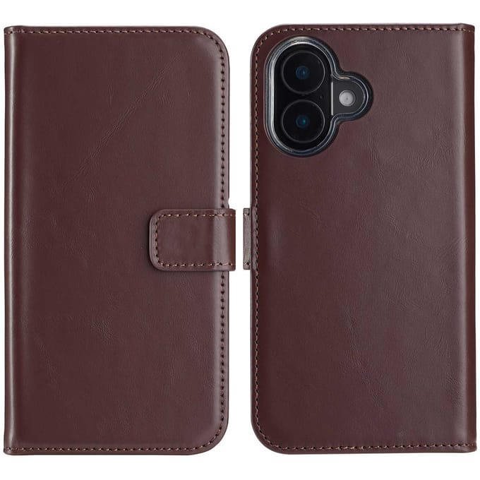 Selencia Hoesje - Geschikt voor Apple iPhone 16 - Echt Lederen Bookcase - Bruin