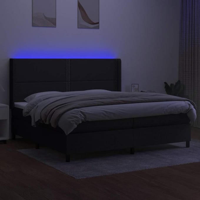 vidaXL - Boxspring - met - matras - en - LED - stof - zwart - 200x200 - cm
