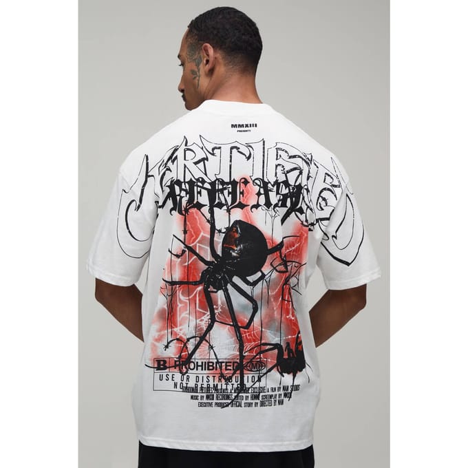 Wit Oversized T-shirt Met Spin Print Over De Naden | White | Size Medium