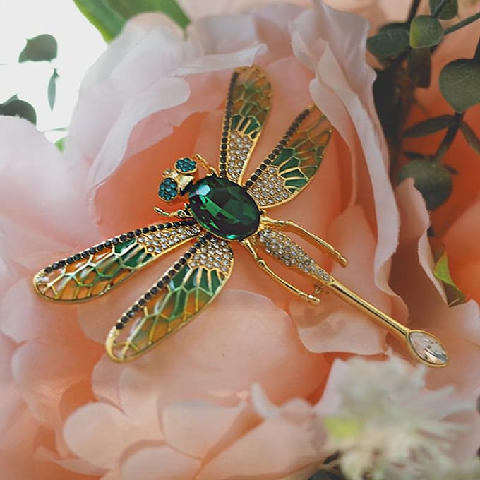 Edele Retro Handgemaakte Libelle Emaille Broche Vrouw Bruiloft Feest Kleding Broches Strass Dieren Corsage black