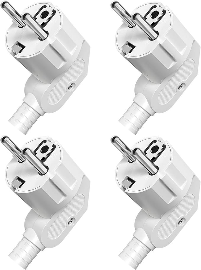 4x Schuko Stekkers Wit IP20 - Universele Stekkers voor Binnen met Kabelklem voor 8-10mm Kabel