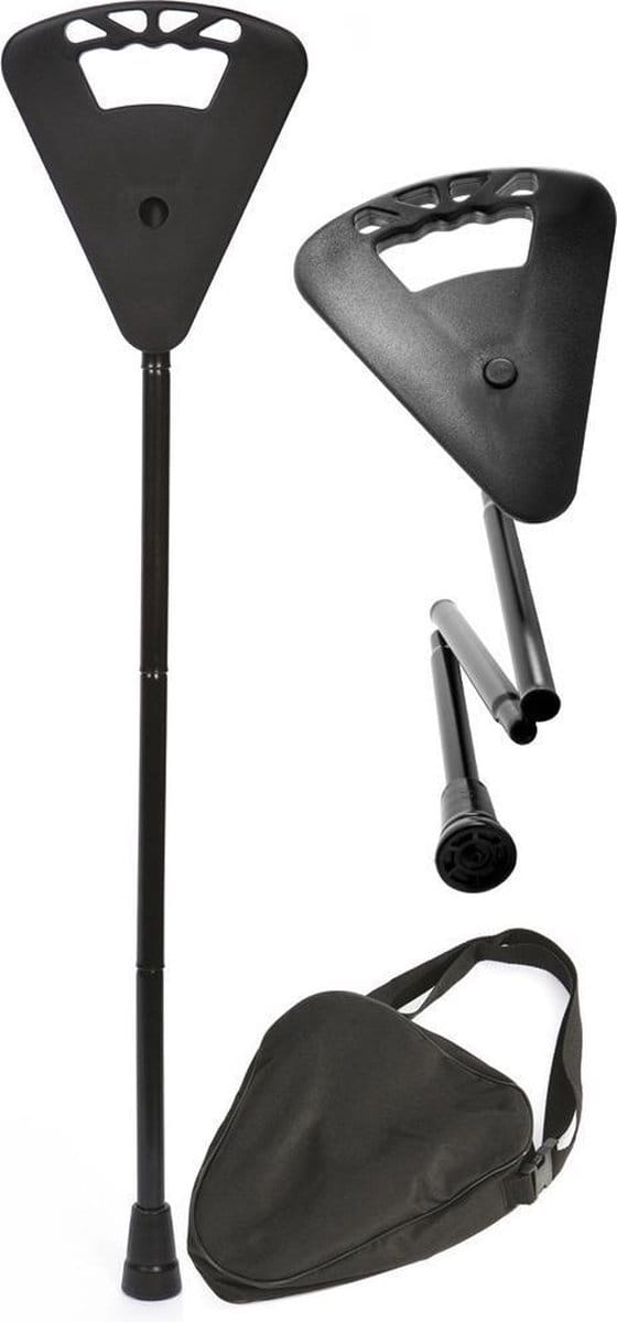 Flipstick - Zit-/wandelstok - Opvouwbaar - Zwart