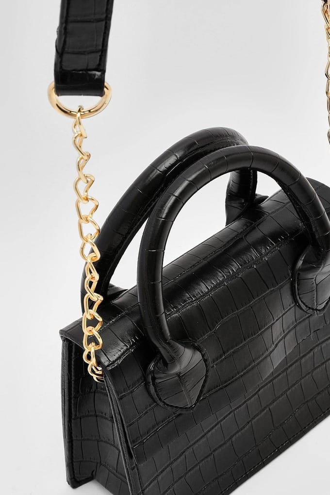 boohoo Dames Patent Croc Crossbody Tas | Black