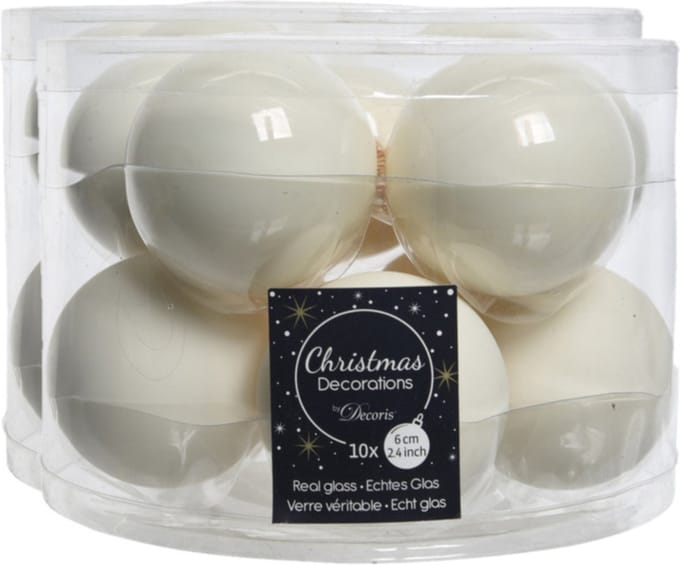 Decoris Kerstballen set - 30x stuks - glas - wol wit - 6 cm - glans/mat - kerstversiering