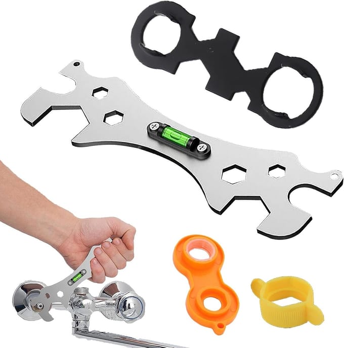 Multifunctionele Sleutel voor Douche, Zelfnivellerende Hoeksluiter, Rvs Sleutel voor Diverse Maten 8-30mm