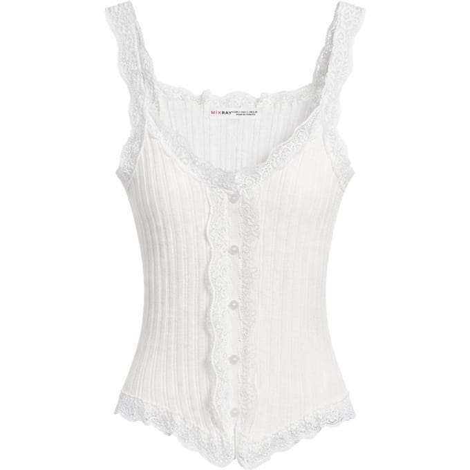 Aansluitende mouwloze kanten ribblouse met knopen