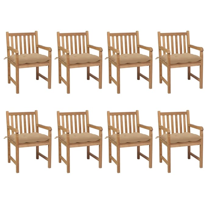 vidaXL - Tuinstoelen - 8 - st - met - beige - kussens - massief - teakhout