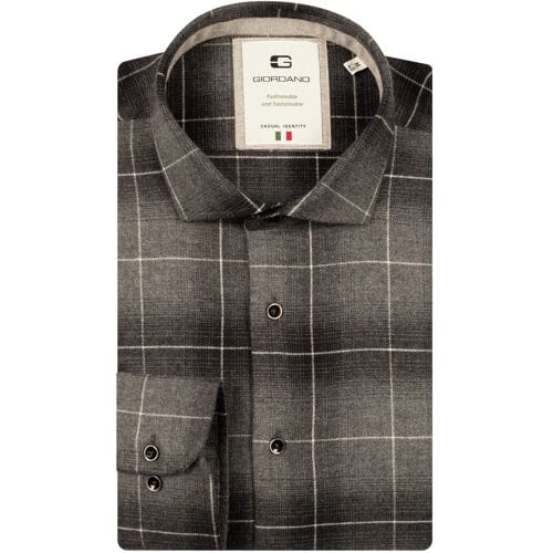 Giordano Overhemd Row Cutaway Soft Flanel Check Soft Grey / male