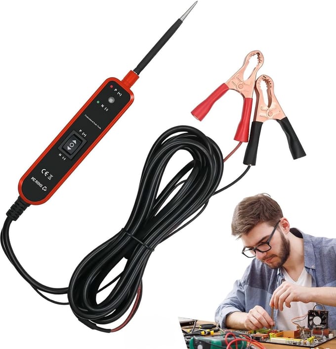 Spanningstester - Circuittester Auto - Elektrische Systemen Testen - Geïntegreerde Kortsluitbeveiliging - 6-24V Bereik - Rood