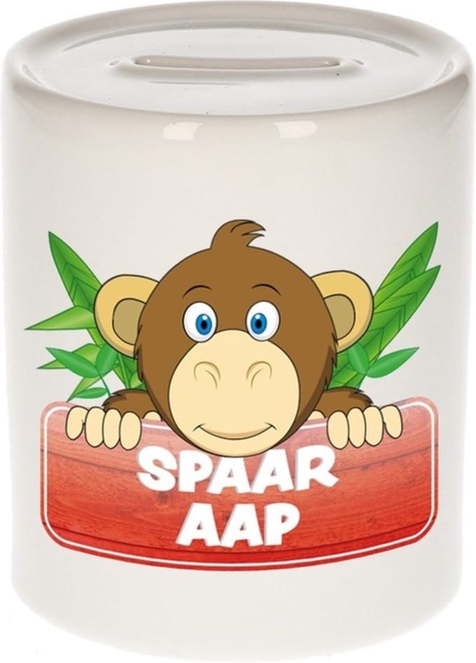 Kinder spaarpot met spaar aap opdruk - keramiek - apen spaarpotten