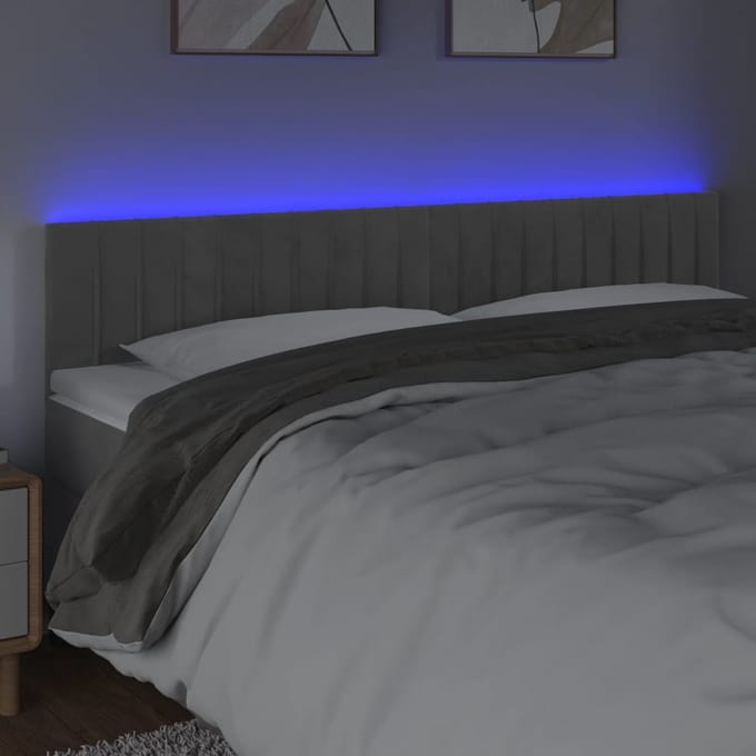 vidaXL - Hoofdbord - LED - 200x5x78/88 - cm - fluweel - lichtgrijs