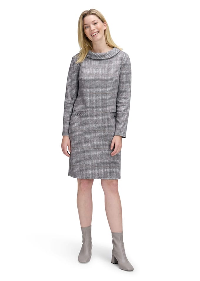 Jersey jurk van ruitjacquard - grijs / gemêl. - Gr. 46 van Goldner Fashion