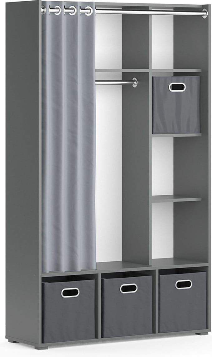 Vicco Luigi Kledingopslagkast – 38 x 178.1 cm Met vouwboxen (grijs) Grijs