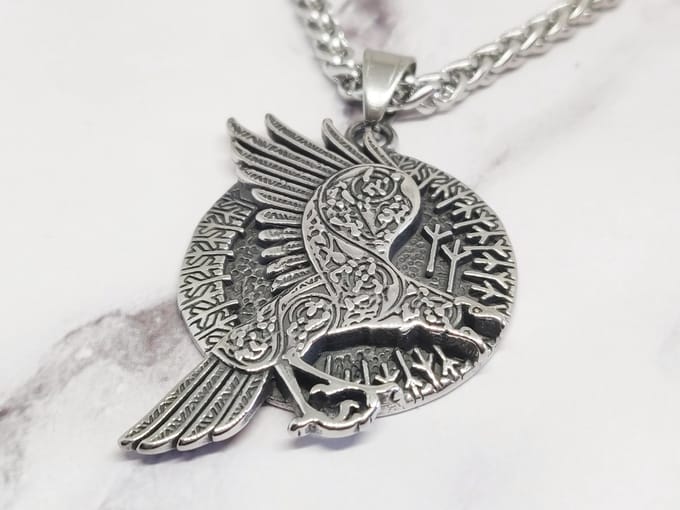 Mei's - Viking Raven Amulet - ketting heren - raaf - RVS zilver - 50 cm