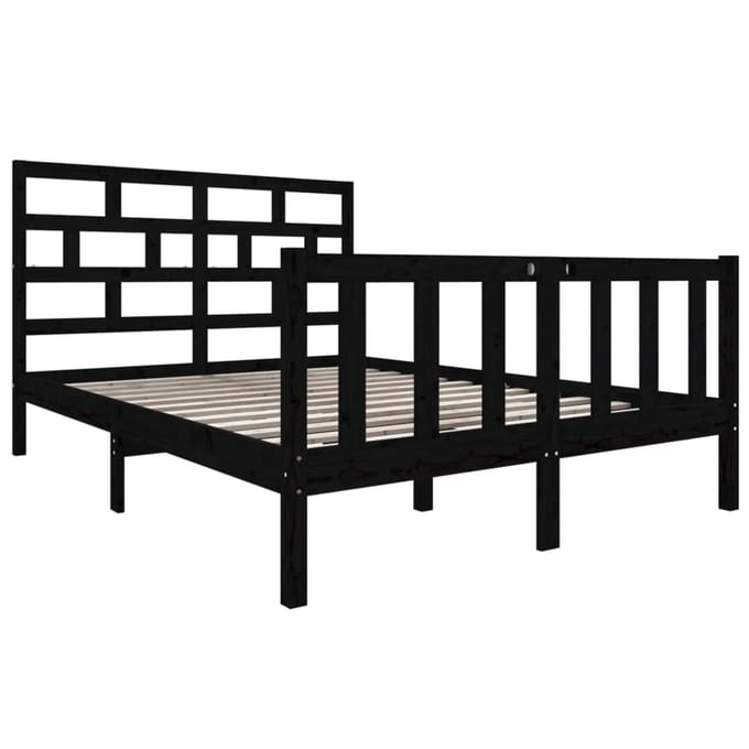 vidaXL - Bedframe - massief - grenenhout - zwart - 135x190 - cm