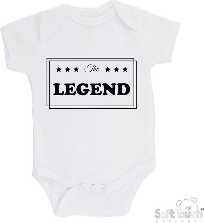 100% Katoenen Romper "The LEGEND" Unisex Katoen Wit/zwart 62/68