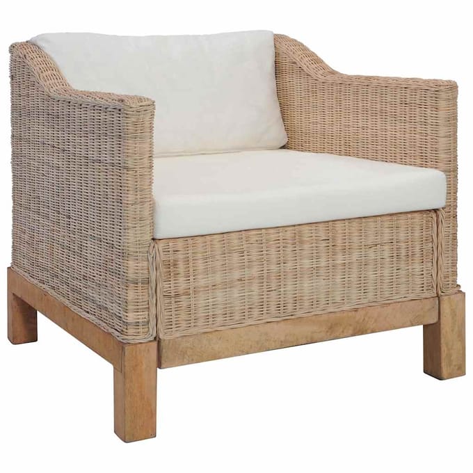 vidaXL - Fauteuil - met - kussens - natuurlijk - rattan