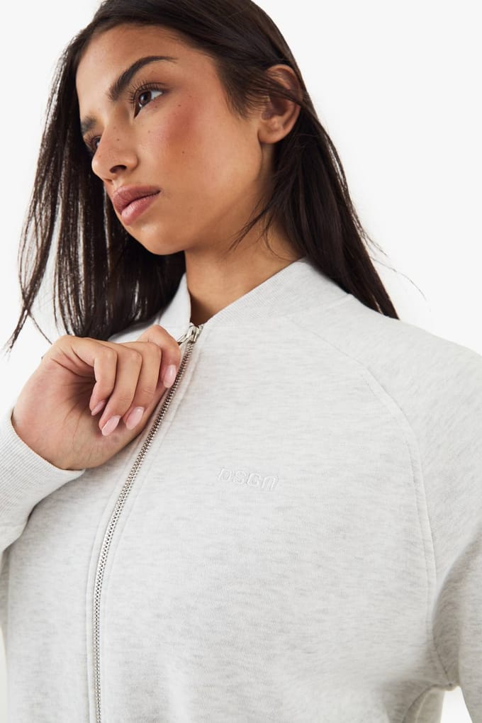 boohoo Dames DSGN Studio Bomber Zip Through Sweatshirt | Ash Grey | Maat: 2XL