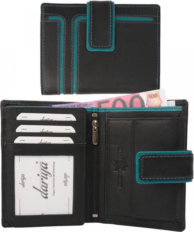 Dariya Portemonnee 2701-blacktuerkis Zwart Turquoise Leer