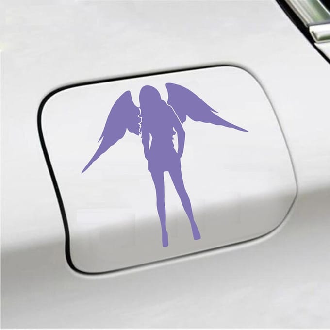 Bumpersticker - Dame Engel - 13 X 14 - Paars