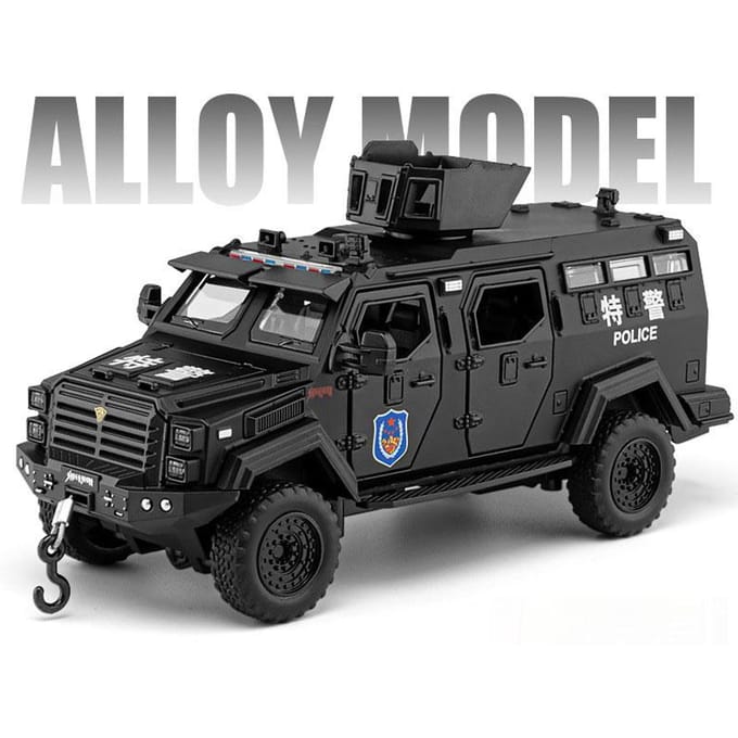1:32 Dongfeng Mengshi Sabertooth Model Politieauto Speelgoed Metaal Diecast Off-Road Voertuigen Geluid Licht Pull Back Voor Jongens Kinderen Cadeaus black
