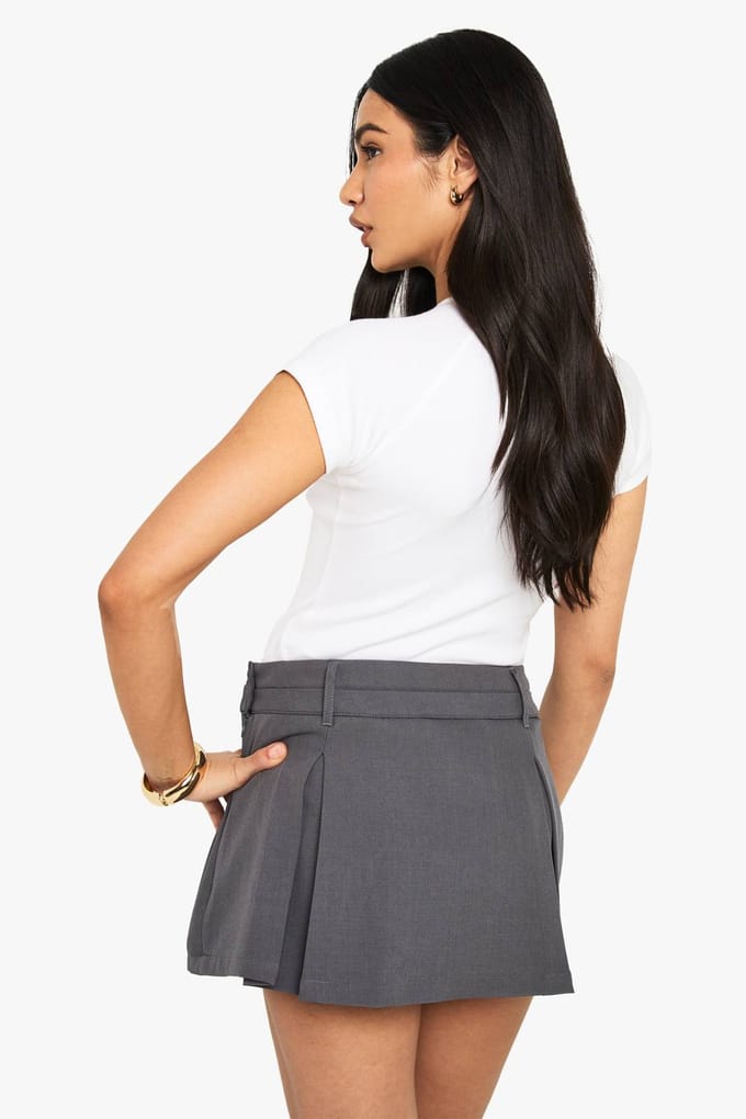 boohoo Dames Box Plooi Skort | Houtskool | Maat: 34