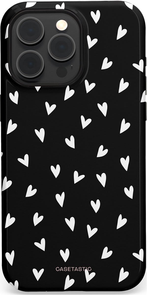 Casetastic hoesje geschikt voor Apple iPhone 15 Pro Max - MagSafe - Dubbellaagse bescherming - Stippen Hart - Fashion Case - Zwart Grijs