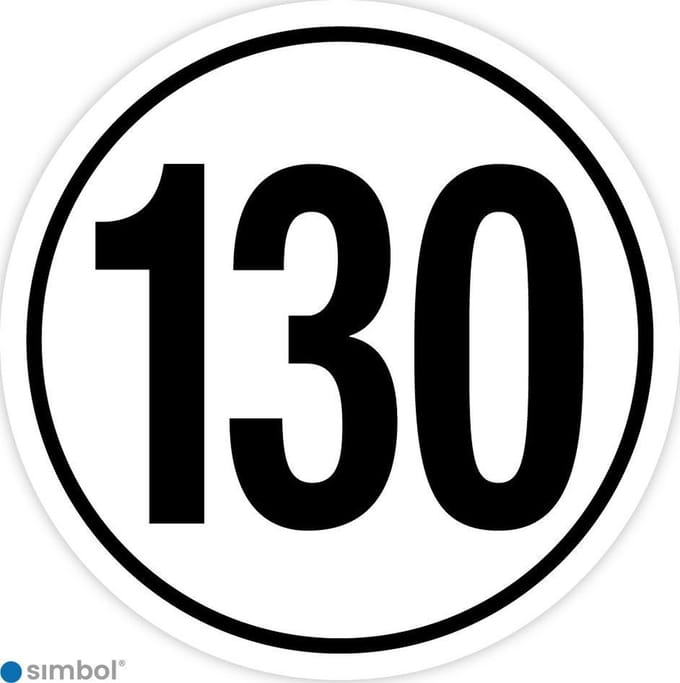 Simbol - Stickers Tempo 130 km - Tempostickers Maximaal 130 km - Duurzame Kwaliteit - Formaat ø 20 cm.