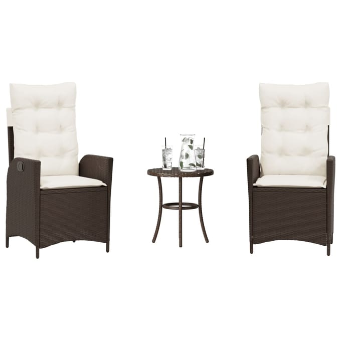 vidaXL - 3-delige - Bistroset - met - kussens - poly - rattan - bruin