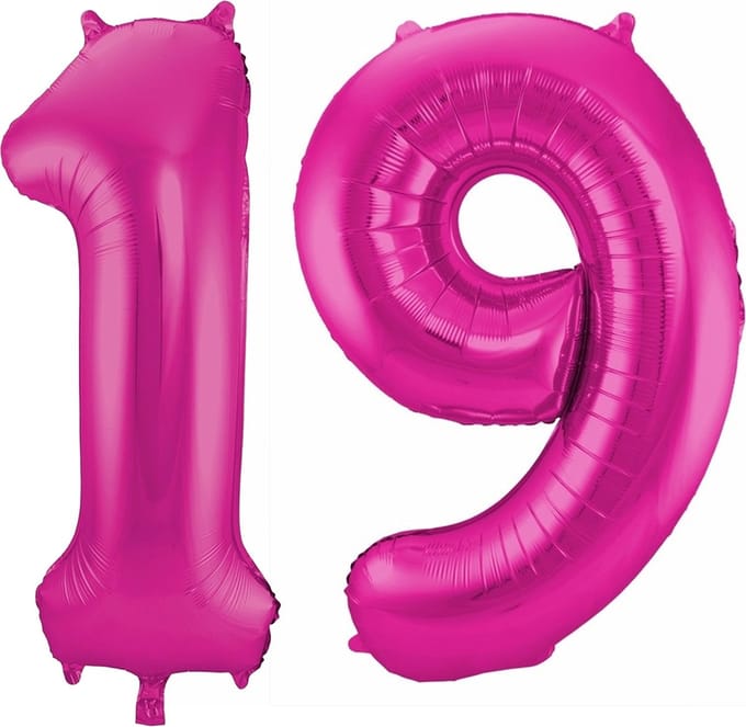 Cijfer ballonnen - Verjaardag versiering 19 jaar - 85 cm - roze