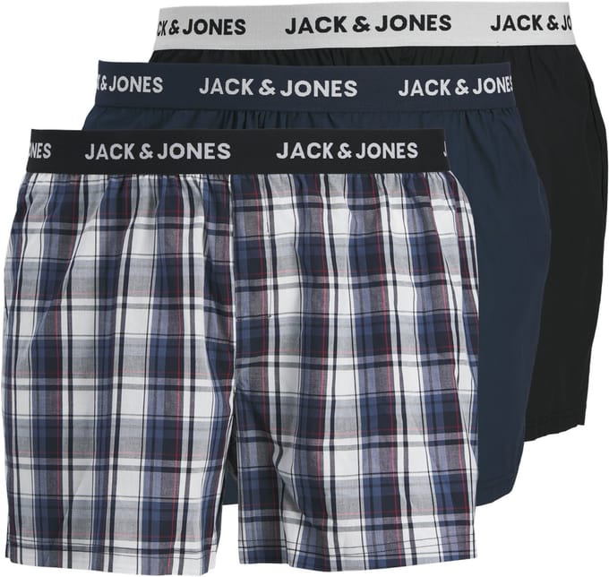 JACK&JONES PLUS JACSAIGON WOVEN BOXERS 3 PACK PLS Heren Onderbroek - Navy Blazer Black - Blue/Red Check