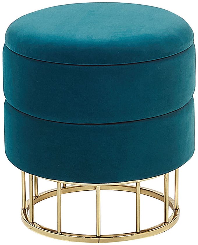 ELGIN - Poef - Blauwgroen - 37 cm - Fluweel