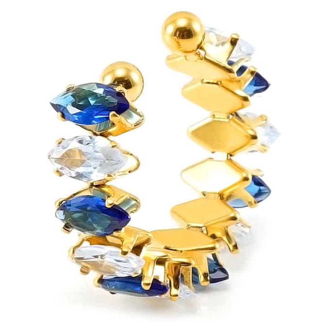 Ring met Kristallen - RVS - One Size - Wit en Blauw