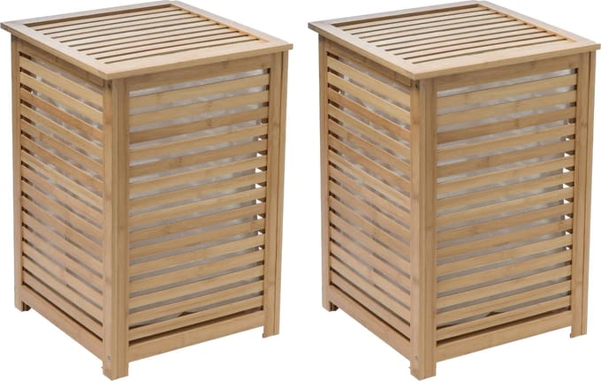 5Five Wasmand Bamboe - 2x - Met waszak - 50 liter - 40 x 38 x 58 cm - met deksel