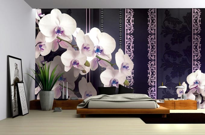 Flowers Floral Orchids Pattern Photo Wallcovering