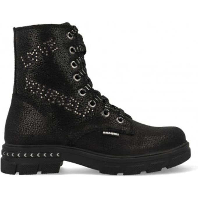Braqeez 421715-989 Meisjes Biker Boots - Zwart - Leer - Veters