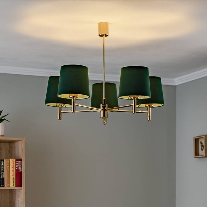 Argon Hanglamp Polo Plus 5-lamps messing/groen