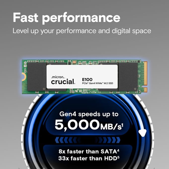 Crucial E100 2TB | PCIe NVMe SSD | Gen4 M.2