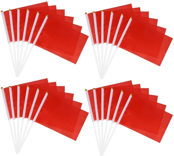Mini handhold vlaggen set - 24 stuks - rode kleur - 14 x 21 cm
