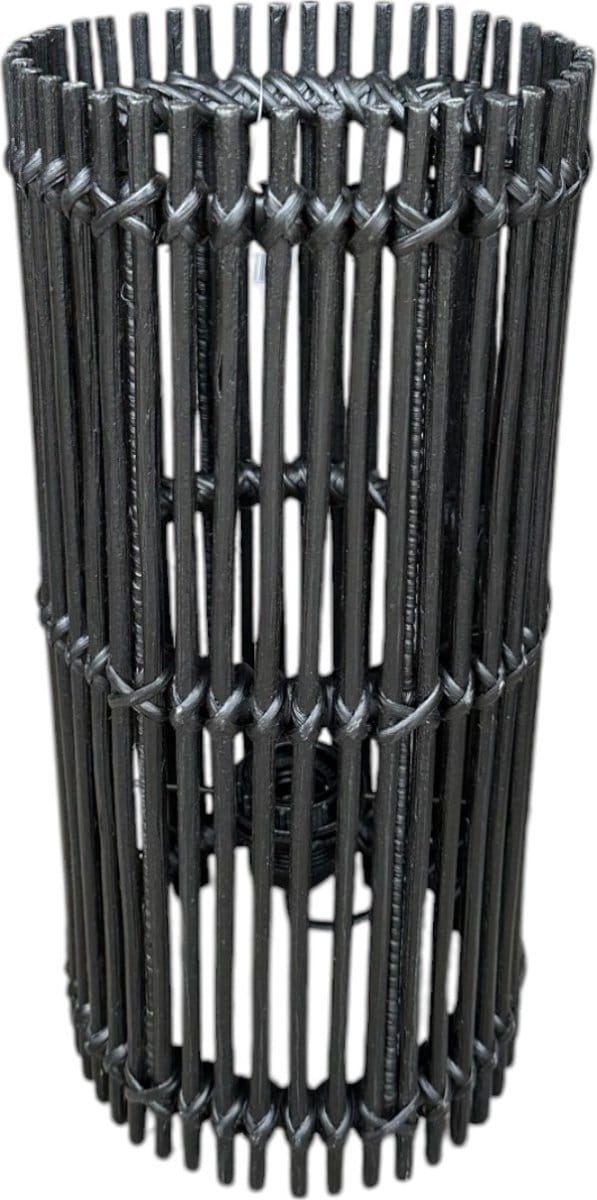 Rotan Lamp Cilinder - 18xH40 cm - tafellamp - vloerlamp - Zwart