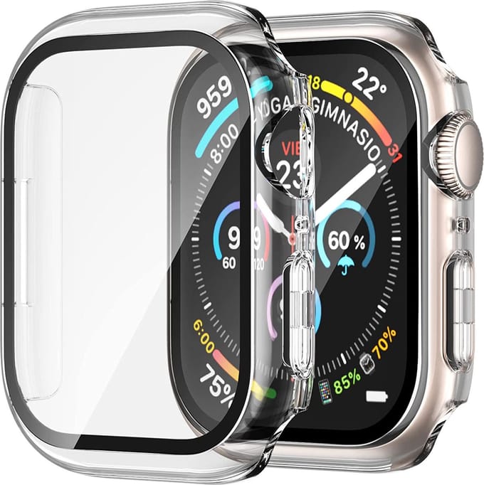Geschikt voor Apple Watch 7/8/9 41 mm Hoesje - Case Transparant + Screenprotector - Cover Glas