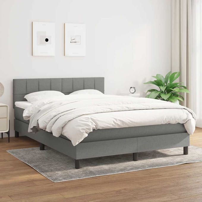 vidaXL - Boxspring - met - matras - stof - donkergrijs - 140x190 - cm