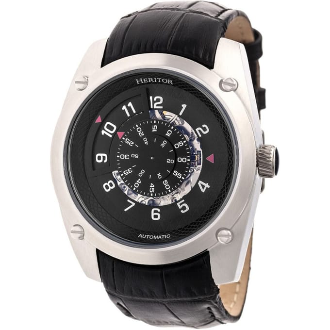 Heritor Automatic Daniels Semi-Skeleton Horloge met Leren Band - Zilver/Zwart