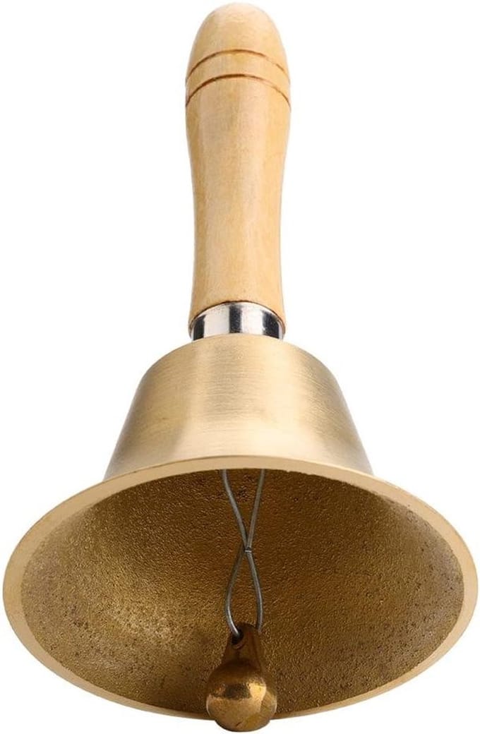 Allecto - Gouden Bell - Handbel met Houten Handgreep - 15 cm Massief